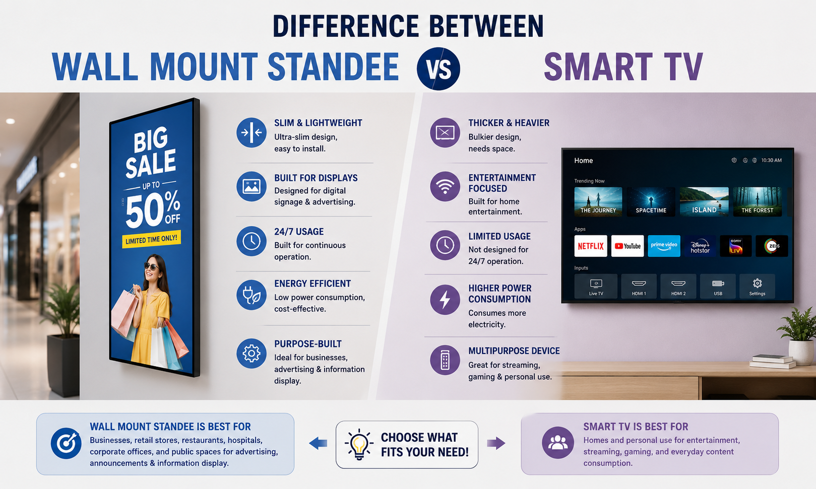 Difference Between a Wall Mount Standee and a Smart TV
